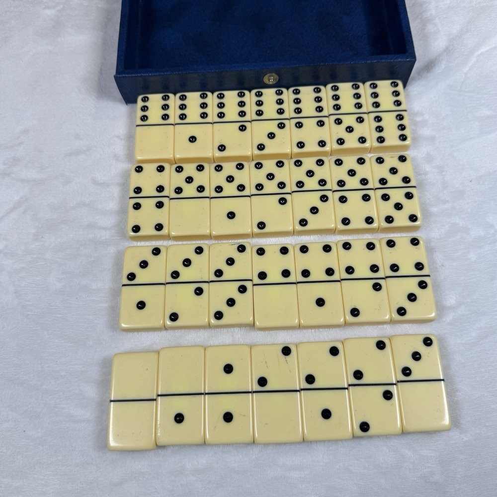Vintage Crisloid Double Six Dominoes Bank of Stockton Advertising 28pc Case USA